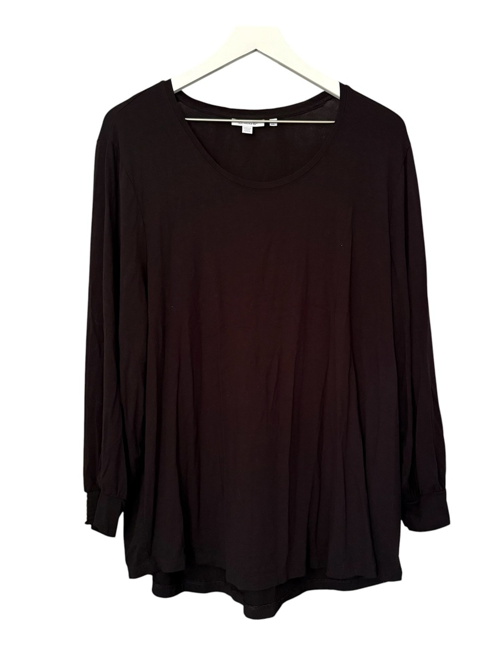 Chico’s Women’s Size XXL Classic Black Gathered Cuff Long Sleeve Top Minimalist